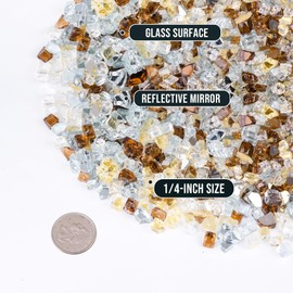 Skyflame 10-Pound Blended Fire Glass for Fire Pit Fireplace Landscaping - 1/4 Inch Reflective Tempered Fireglass Gold, Platinum, Copper