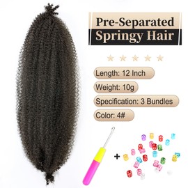Afro Twist Hair 12 Inch 3 Packs, Springy Afro Twist Hair Pre Fluffed Spring Twist Hair Pre Stretched Wrapping Hair for Soft Locs Hair Extensions