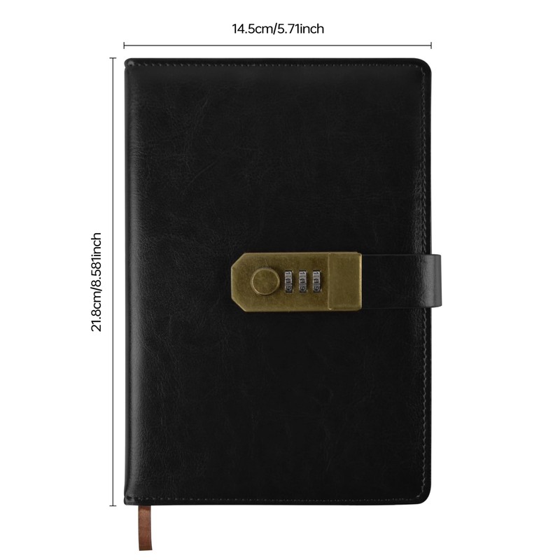 Qefuna Diary with Lock, A5 PU Leather Diary with Code,