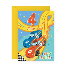 Central 23 4th Birthday Card Boy - Racer Car Birthday Cards For Son Age Four - Milestone Baby Cards Four Year Old - Fourth Birthday Cards - Comes With Fun Stickers - Made in UK