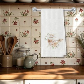 AgriFusion Tech Boho Kitchen Towels 16x24 Inches - Neutral Watercolor Floral Design, Absorbent Decorative Dish Towels for Farmhouse & Wedding Decor - Gift for Rustic Home Lovers