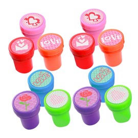 SHINEOFI Cute Plastic Valentine Stamps 20pcs Mini Stamps for Kids Bulk Stampers Pre-Inked Ink Pad