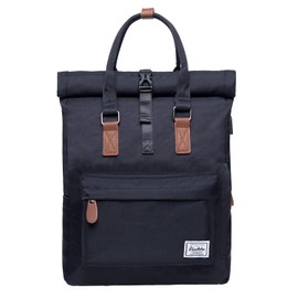 Kaukko backpack, chic and stylish handbag for school, university, work and travel with laptop compartment and anti-theft feature for everyday use, Black[k1047]