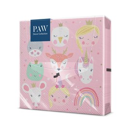 PAW 3-Ply Napkins, 33 x 33 cm, Pack of 20, Printed with Water-Based Inks, Table Decoration, Animals, Princess, Created for the Little Ones, Perfect Napkins for Birthdays, Children's Day