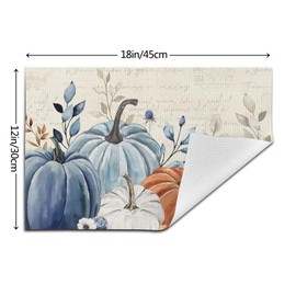 Fall Pumpkin Placemats Set of 6, 12x18 Inch Watercolor White Orange Blue Table Mats Autumn Outdoor Thanksgiving Holiday Decorative Table Placemats for Party Home Kitchen Dining Table Decoration