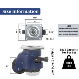 ENYKE 2 inch Leveling Casters Set of 4 with Upgraded Handle, 60F Plate Mount Heavy Duty Casters, 2200 Lbs Capacity, Adjustable Casters for Machine, Equipment, Shelves, 360 Degree Swivel Caster Wheels
