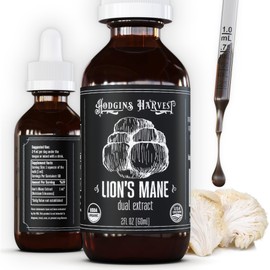Hodgins Harvest Organic Lion's Mane Fruiting Body Extract Tincture - Mushroom Supplement for Brain Health and Mental Focus - Dual Extract Formula - Extra Concentrated - 2 fl oz Bottle