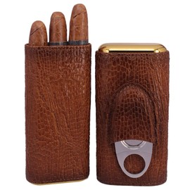 AMANCY Classical Black Brown Leather Cigar Case Kit With Gift Box & 3 Pack Cigar Cutter & Travel Cigar Humidor&Cigar Punch & Cedar Wood Lined & Multiple Cigar Accessories Set