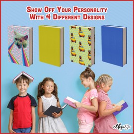 Easy Apply Stretchable Book Cover 4 Pack. 2 Solid and 2 Design Jumbo Jackets Fit Hardcover Textbooks Up to 9" x 11". Adhesive-Free, Nylon Fabric Protectors. Washable, Reusable Student School Supply