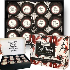 Mineral Me California Bath Bombs for Women Relaxing with Inspirational Messages, 12 Natural and Organic Bath Bombs with Essential Oils & Skin Moisturizing Shea Butter. Birthday Gift, Appreciation Gift for Wife Girlfriend