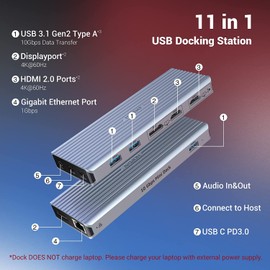HOPDAY 11 in 1 USB C Hub, USB C Dock Triple Display Docking Station for M1/M2 MacBook Pro/Air, Dell, Surface, HP, Lenovo (4K HDMI/DP,10 Gbps USB 3.1,PD 100W, 3.5 mm Audio, Gigabit Ethernet)