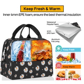 HOMESPON Insulated Lunch Bag for Women Men Work Adult Cool Bag Lunch Box Large Capacity Ladies Tote Bag(Black Daisy)