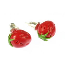 Strawberry Strawberry Fruit Stud Earrings Round Plug Berry Mini Bling 3D Red