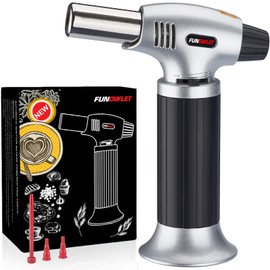 FunOwlet Butane Torch Lighter, Refillable Kitchen Blow Lighters, Culinary Cooking Torches with Safety Lock and Adjustable Flame for Desserts, Creme Brulee, BBQ, and Baking - Butane Gas Not Included