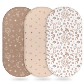Unnivoll Baby Bassinet Sheets Girl Boy, Fitted Bassinet Sheet Set 3 Pack Bassinet Mattress Sheets Universal Fit for Rectangle, Round, Oval, Hourglass Mattress, Soft Breathable White Brown Sun God