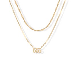 PAVOI 14K Yellow Gold Plated Angel Number Pendant Layering Necklace for Women | 555 Lucky Numerology Singapore Chain Necklace