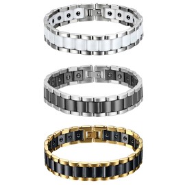 JewelryWe Jewellery, Men's Magnetic Bracelet, Stainless Steel, Ceramic, Fashionable Rectangle Link Magnetic Bracelet, Bangle 3, Stainless Steel