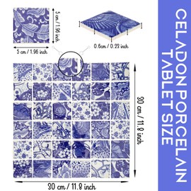 Quancru 36 Pcs Ceramic Mosaic Tiles Celadon Small Square Tiles Blue and White Porcelain DIY Wall Bath Shower Floor Tile Garden Picture Frames - 1 Full Sheet