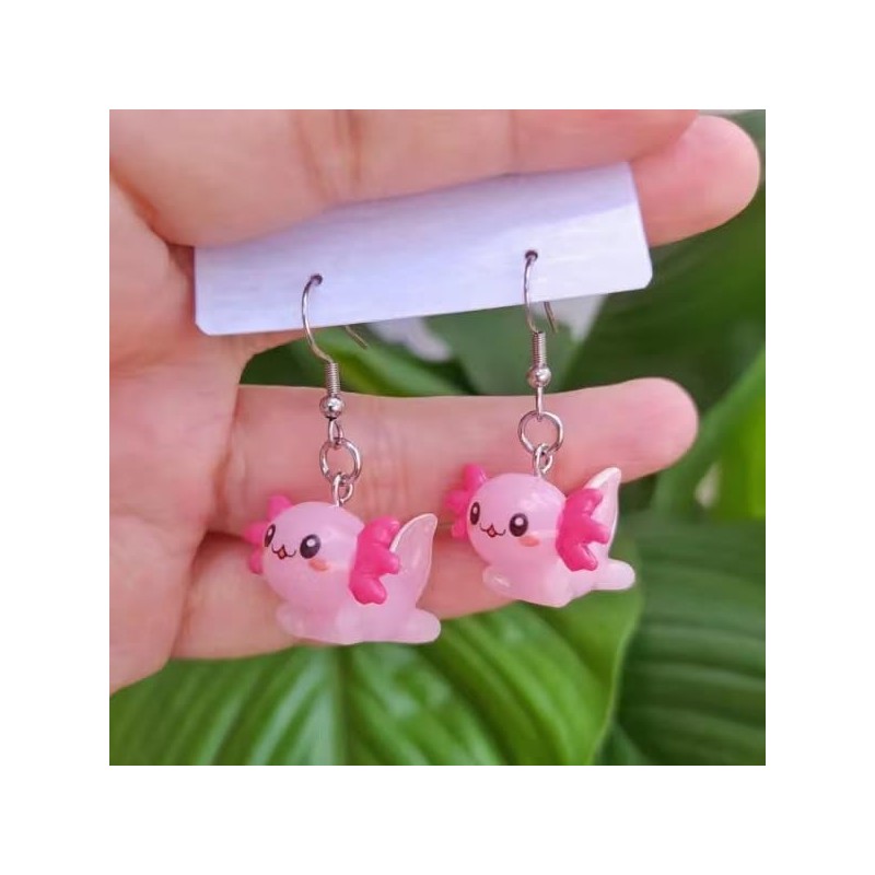 Cute Pink Axolotl Dangle Earrings for Women Unique Cartoon Animal