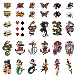 SanerLian Anchor Ship Temporary Tattoo Sticker Waterproof lighthouse Flowers Snake Adult Men Women Body Art 10.5X6cm Set of 24 (SF194)