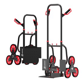 Stair Climbing Hand Truck 440lb，Heavy Duty Dolly Cart for Stairs，Thickened Upgraded Steel Tube Folding Stair Climbing Trolley with Six Wheels and Telescoping Handle, Red, TK1500-R