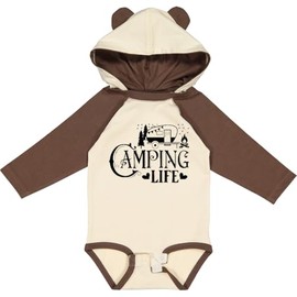 inktastic Camping Life Long Sleeve Creeper Newborn Natural & Brown W Ears 4596c