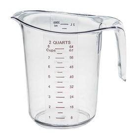 RW Base 2 Quart Measuring Jar, 1 Durable Measuring Beaker - Metri and Imperial Units, V-Shaped Spout, Clear Plastic Measuring Cup, Handle with Thumb-Grip, Tolerates Up to 248F - Restaurantware