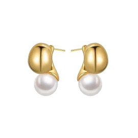 Gold Pearl Drop earrings for Women - Simple Statement Pearl Earrings Stud Bridal Small Drop Earrings (Gold-B)