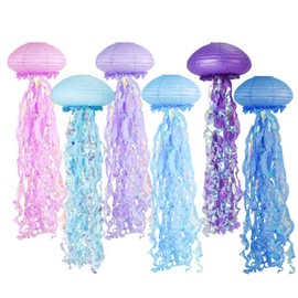 6 Pack 9.8" Jellyfish Paper Lanterns, 6 Colors Mermaid Jellyfish Lanterns, Hanging Jelly Fish lanterns Under Sea Party Decorations for Ocean Themed Birthday Supplies Classroom Ceiling Decor (6 Colors)