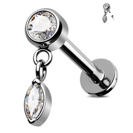 Jewseen Helix Earring CZ Cartilage Earrings Labret Piercings Jewellery 16G Push Pin Labret Studs Tragus Studs Flat Back Earrings Conch Piercing Studs 16G 8 mm Titanium Zirconia Zirconia, Titanium