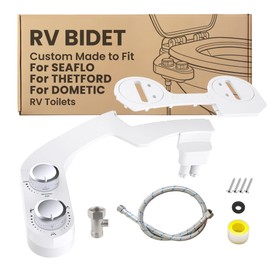 RV Bidet Toilet Seat Attachment Support for SEAFLO, RV Bidet for Camper Toilet, Self/Rear/Front Cleaning, Non-Electric Adjustable Water Pressure, Fresh Water (Chrome Knob for SEAFLO)