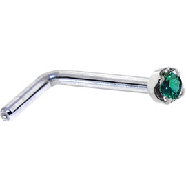 Body Candy Solid 18k White Gold 1.5mm (0.015 cttw) Genuine Green Diamond L Shaped Nose Stud Ring 18 Gauge 1/4