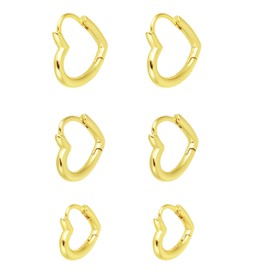 Mikovivi 3 Pairs Heart Hoop Earrings, Gold Heart Shape Earrings for Women Stackable Hoop Earring Gifts Stylish Lightweight Huggie Hearts Earring for Women (3 Sizes)