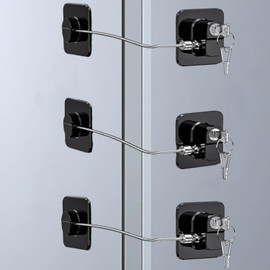 Refrigerator Lock with Key- Heavy Duty Combination Fridge Lock, Child/Baby Proofing Tool for Cabinets, Closets, Drawers, Window and More, Easy Install and Use (Black-3 Pack)