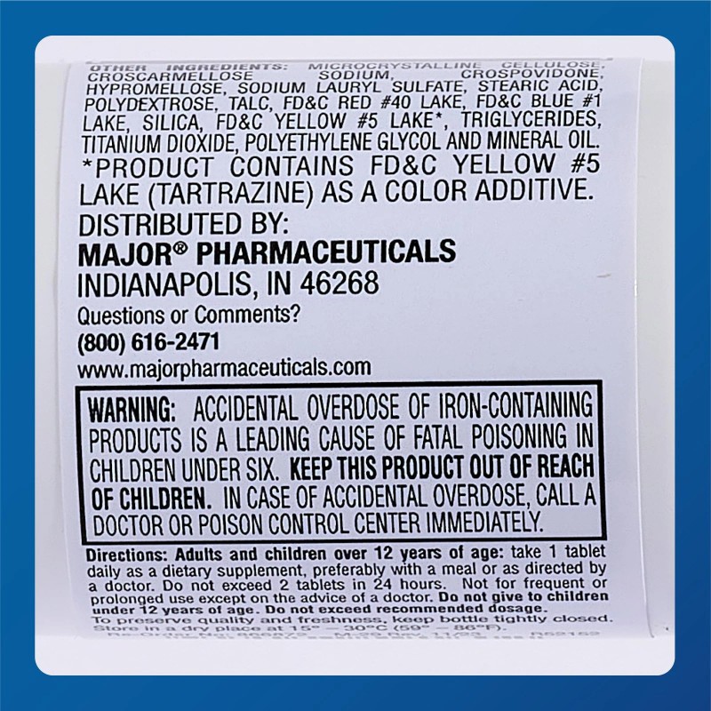 Major Ferosul Iron Supplement 100 Count 325 Mg Ferrous Sulfate