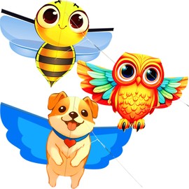 HENGDA KITE 3 Pack of Kites,Owl and Bee and Dog Kite,for Kids Beginners and Adults Cute Design High Definition Printing Easy to Carry and Assemble Suitable for Outdoor Activities