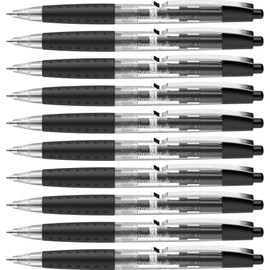 Schneider Gelion+ Gel Pen, Refillable and Retractable, Gel Ink, 0.7 mm, Transparent Barrel, Black Ink, Box of 10 Pens (101001)