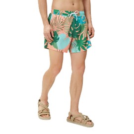 Koton Men's Sea Shorts Tropical Printed Drawstring Pocket Detailed Swim Trunks, Motiv Lachs (SMD), M