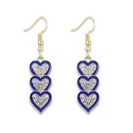 Three Heart Earrings for Women Dainty Bling Crystal Sparkling Full Clear Love Rhinestone Drop Dangle Earrings Fashion Stud Earrings Fashion Gift Party Jewelry (Blue Dangle)