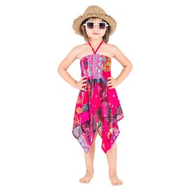 Lofbaz Patchwork Sleeveless Dresses for Girls Cute Summer Beach Mini Party Halter Dress Baby Girl Patchwork Pink 5-6 Years