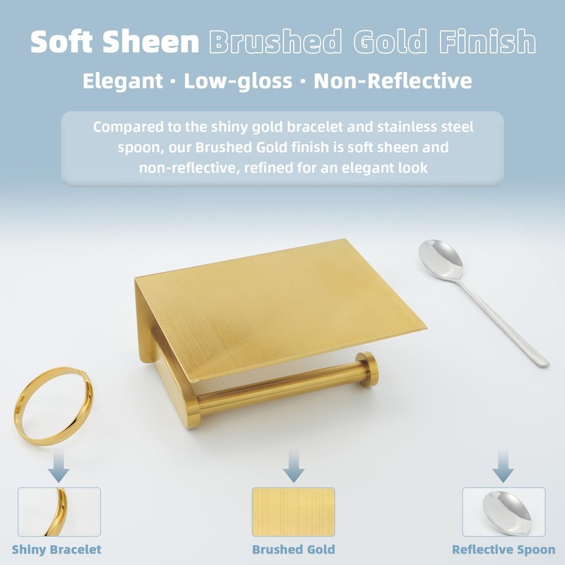 APLusee Brushed Gold Toilet Paper Holder with Shelf, 304 Stainless