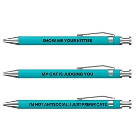 MilkToast Brands Funny Cat People Pens - 3PCS Retractable Sarcastic Ballpoint Pens with Hilarious Cat Quotes and Smooth Black Ink - Novelty Office Gag Gift for Coworkers and Friends