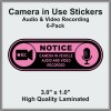 Unbranded Camera in Car Recording Video 6-Pack Decals Pink &