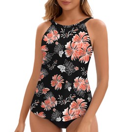 Soneven Womens' High Neck Tankini Top Only Bathing Suit Modest Swimsuit Swim Top