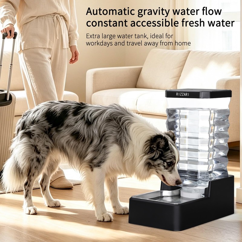 RIZZARI 10L Gravity Dog Water Bowl Dispenser: Wide Mouth Filter-Free
