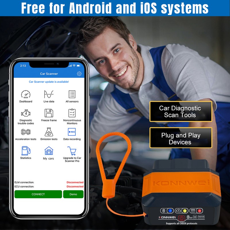 KONNWEI KW906 BT 5.0 Wireless OBDII Car Auto Diagnostic Scan