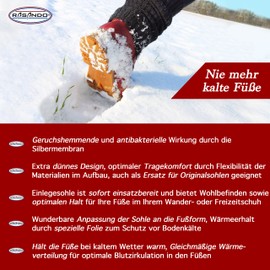 Rasando Extra Warm Insoles for Winter - Breathable Heat Soles for Men and Women - Optimal Foot Warmers - Odour-Resistant Shoe Warmers - Grey - 45 EU