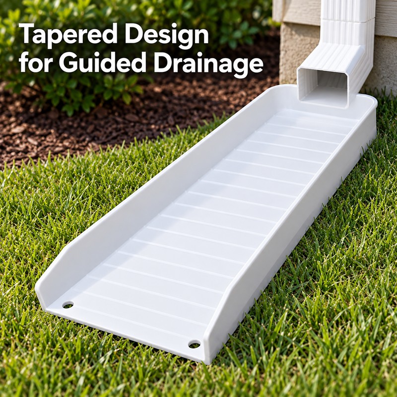 Rainwater Gutter Downspout Splash Block – White Ribbed PP Plastic