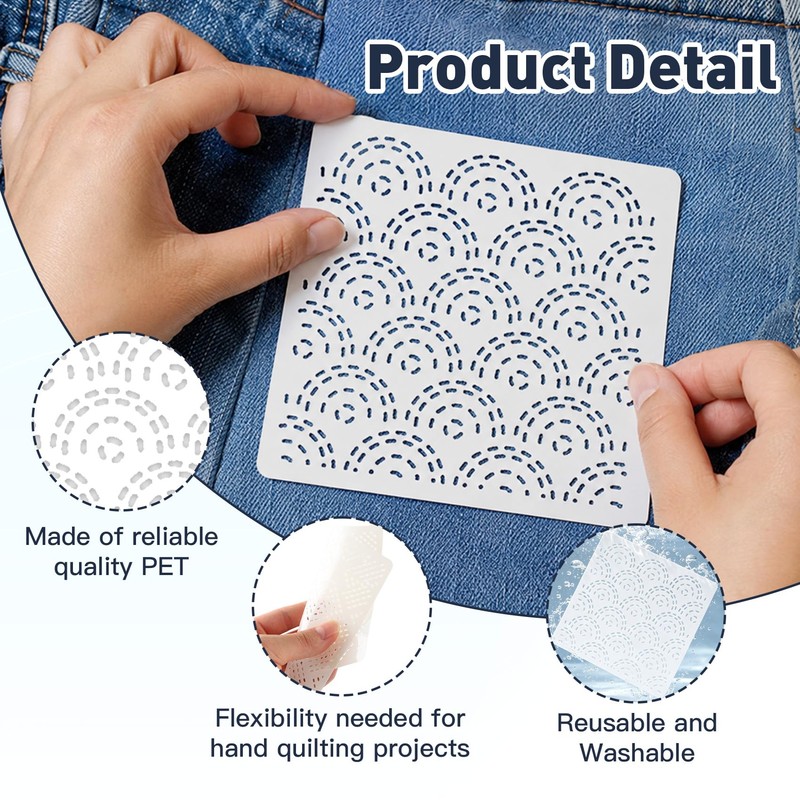 30Pcs Sashiko Stencil 4.7 x 4.7 Inch Geometric Sashiko Template