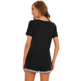WiWi Pajamas Set for Women Short Sleeve Top and Shorts Pjs Set Viscose from Bamboo Ladies Summer Sleepwear S-XXL, Black, Small